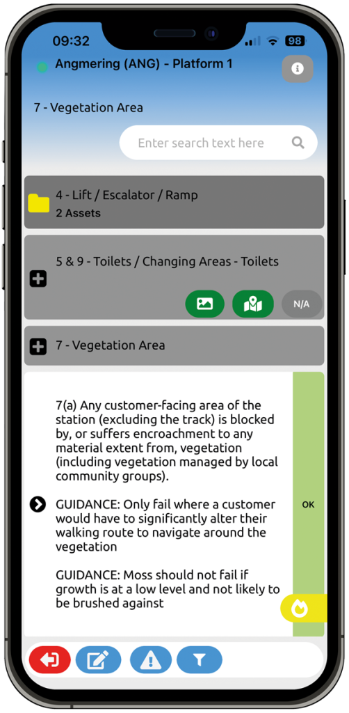 App showing the audit criteria