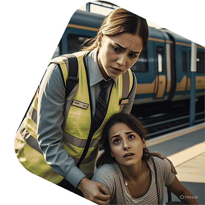 Passenger taken ill seating on the platform