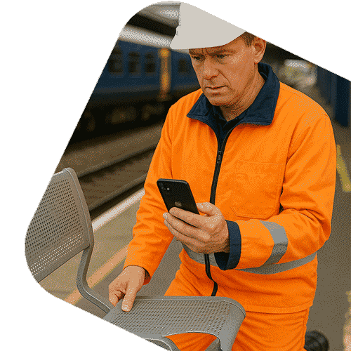 Logging dame to a station platform seat