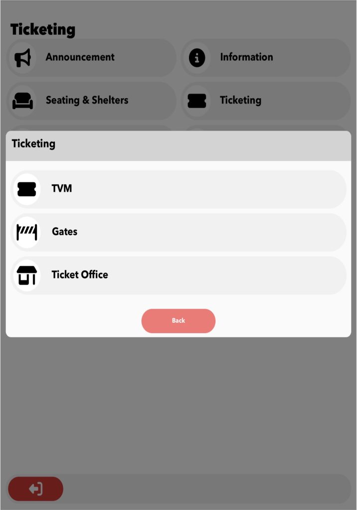 App ticketing category options screen