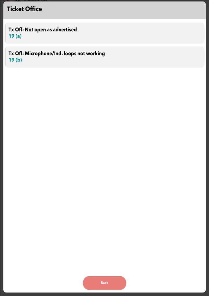 App ticket office option screen