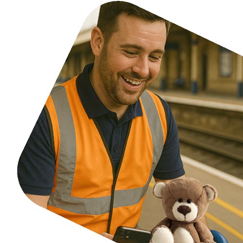 Member of staff logging a found item of lost property on a phone app