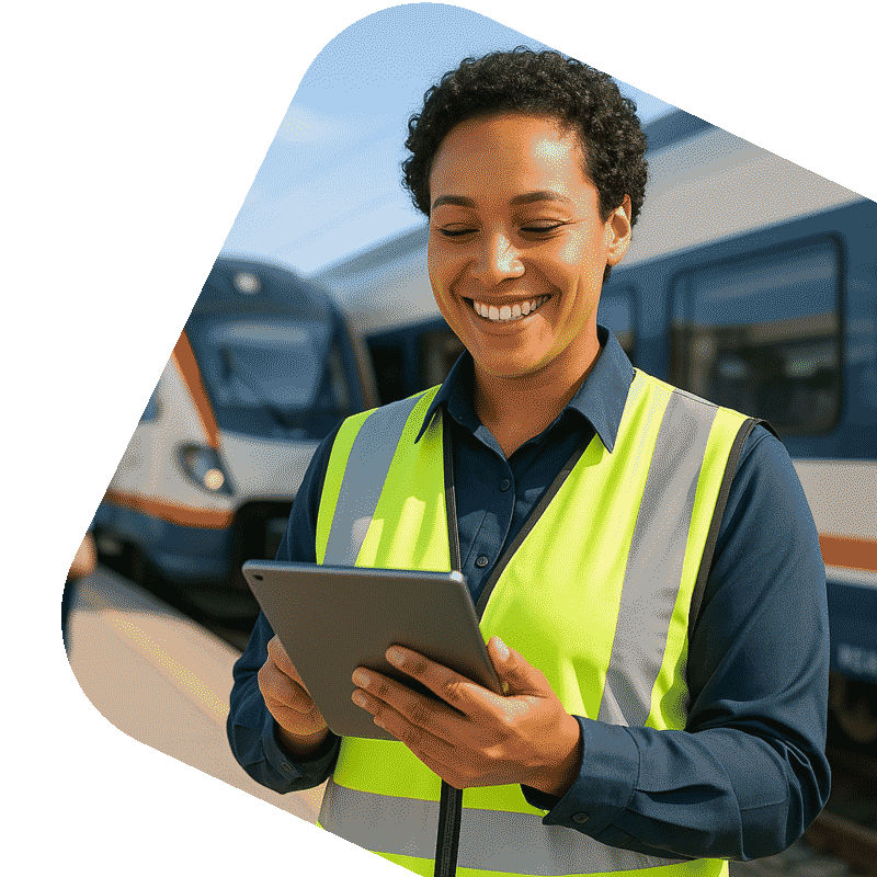 Rail worker performing an inspection using the mobile app